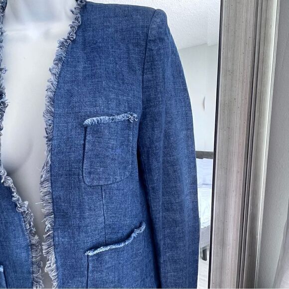 JOSEPH Womens Blue Metallic Tweed Silk Blend Blazer Fringe Size 40 EU. US M. - Picture 2 of 9